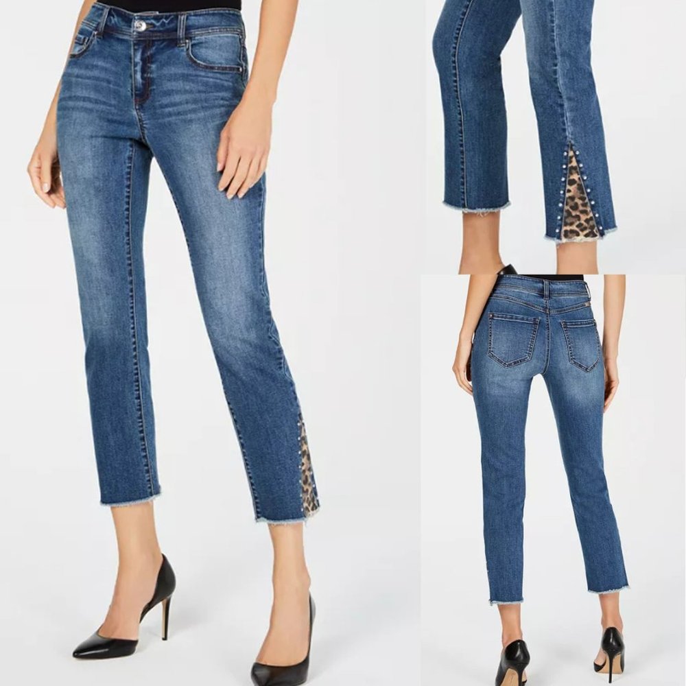 INC International Concepts Leopard Insert Jeans 8